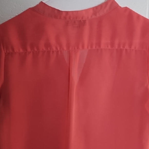 A. Byer Coral Sheer Tangerine 1/2 Button-Up Blouse 3/4 Roll tab Sleeves - Picture 10 of 11